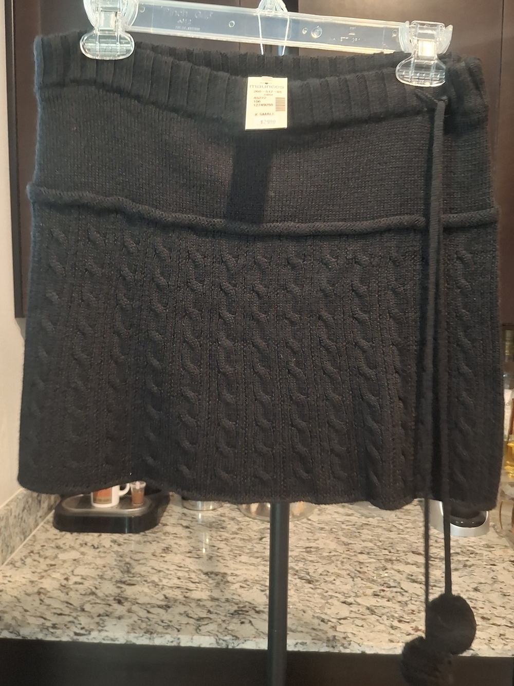 NECESSARY OBJECTS Black Cable-Knit Sweater Mini Skirt with Pom Tie Size X-Small